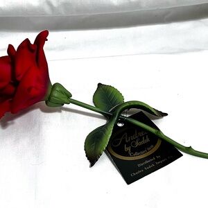 Andrea By Sadek Scarlet Rose with Green Stem